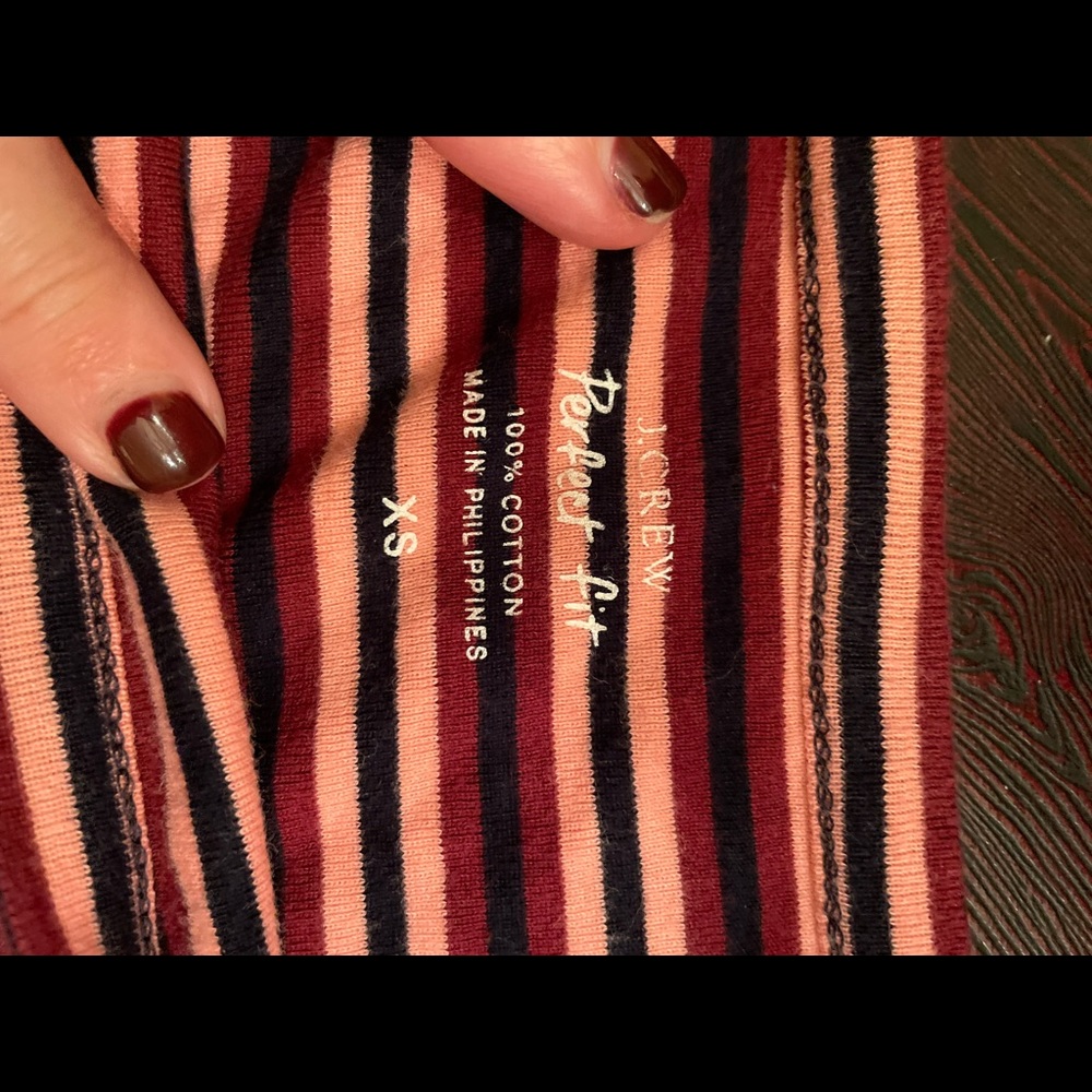 J Crew T!! Perfect fit, striped, awesome fall colors ! Xs women’s